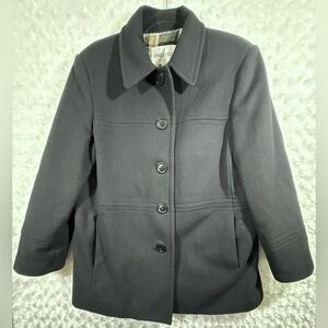 Charles Klein Womens Size 16P Black 100% WOOL Flannel Lined Vintage Pea Coat